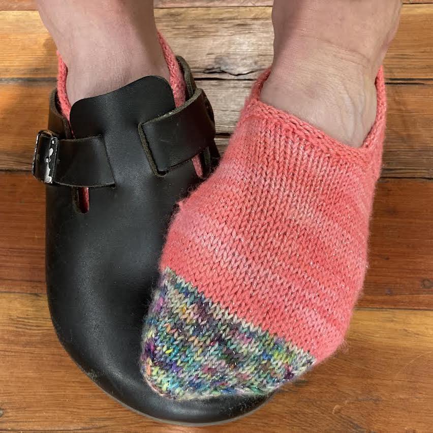 turkish bed socks in super sparkle coral bells and magical mystery tour
