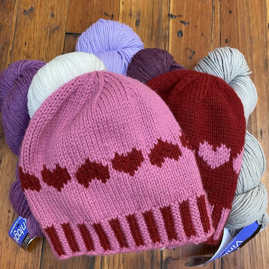 with love hat and skeins of vintage worsted