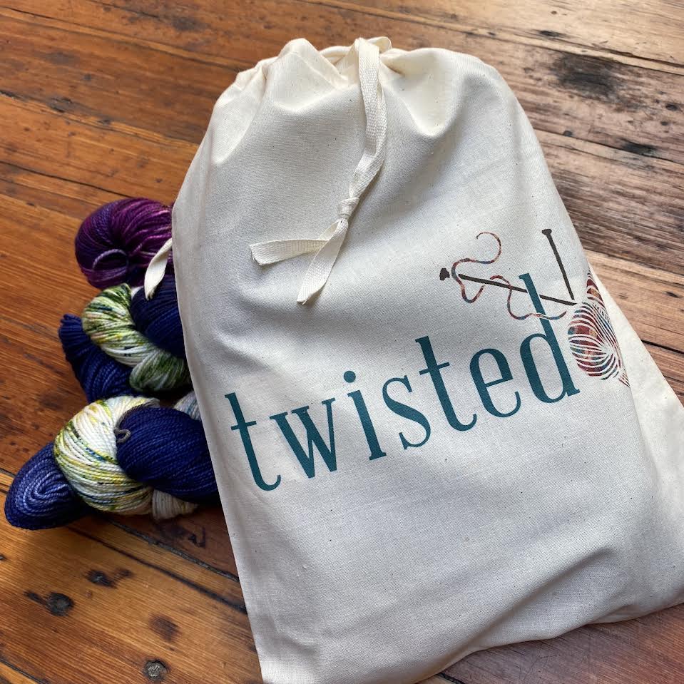 Twisted Bag and skeins of yarn