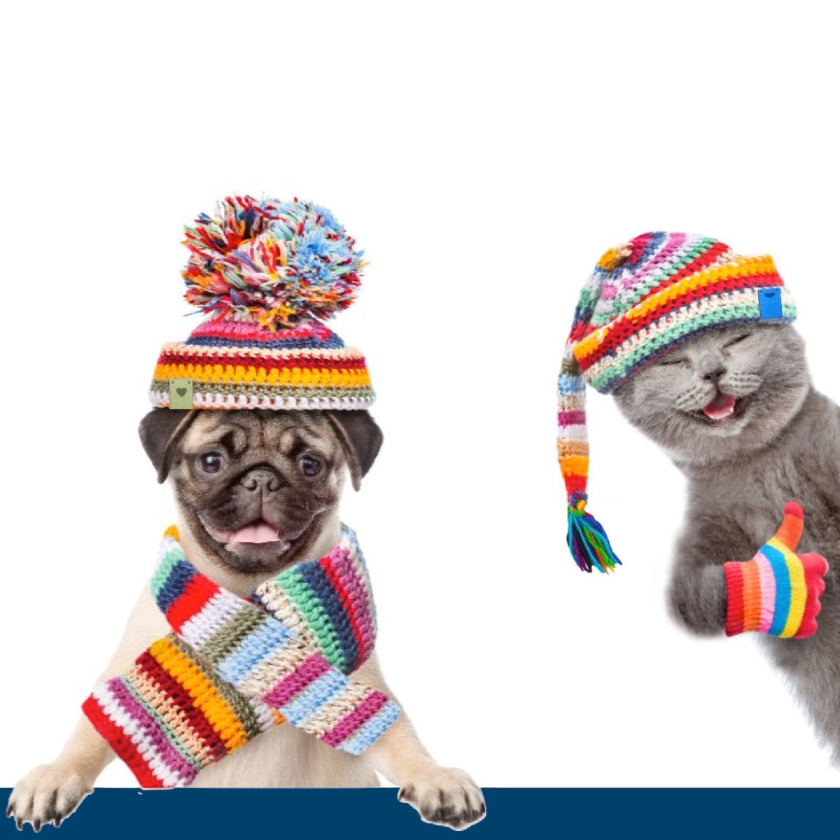 20% off hat flair with a dog and cat in knitted accessories